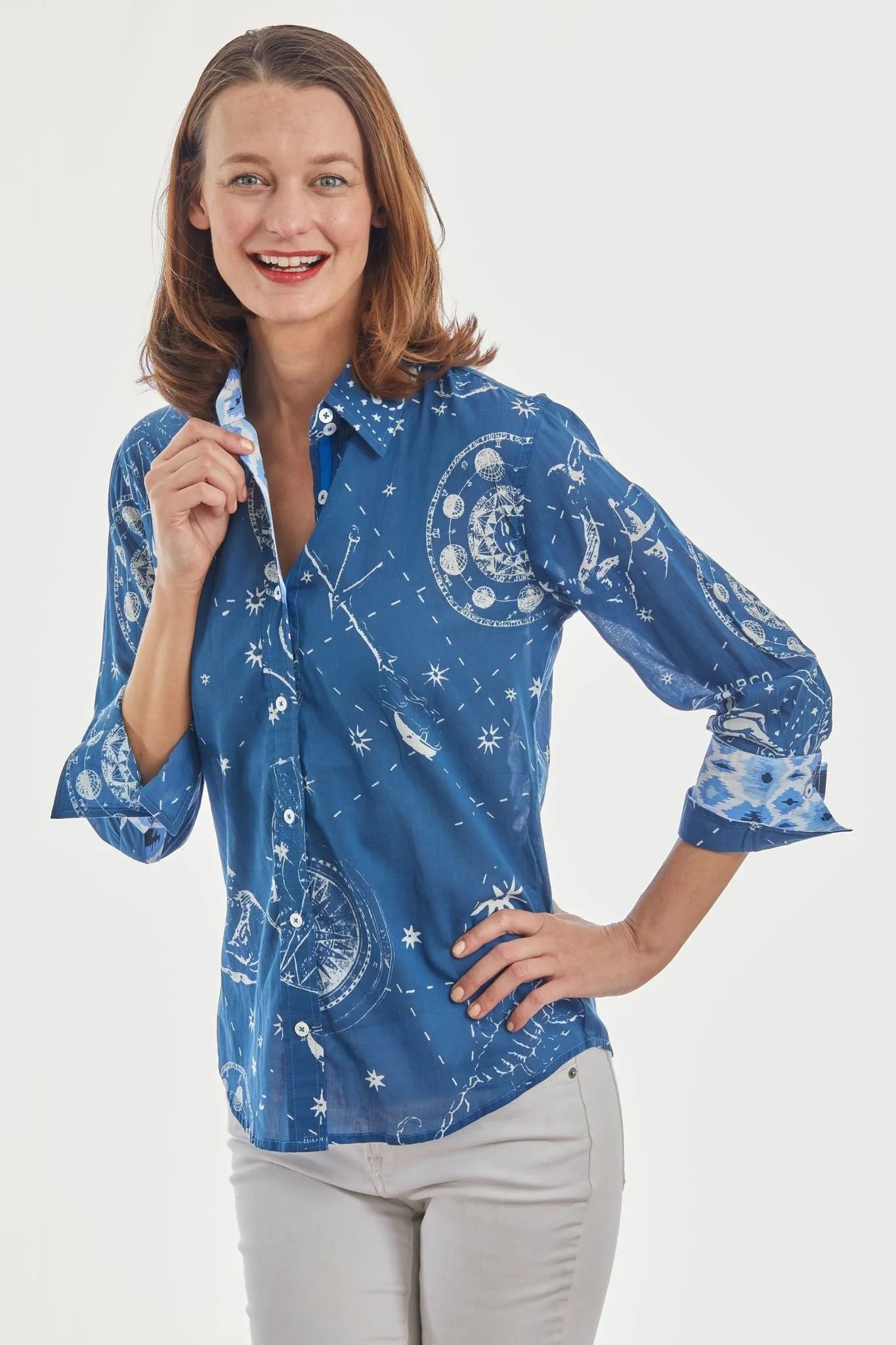 3/4 Sleeve Rome Shirt Navy Constellation Print