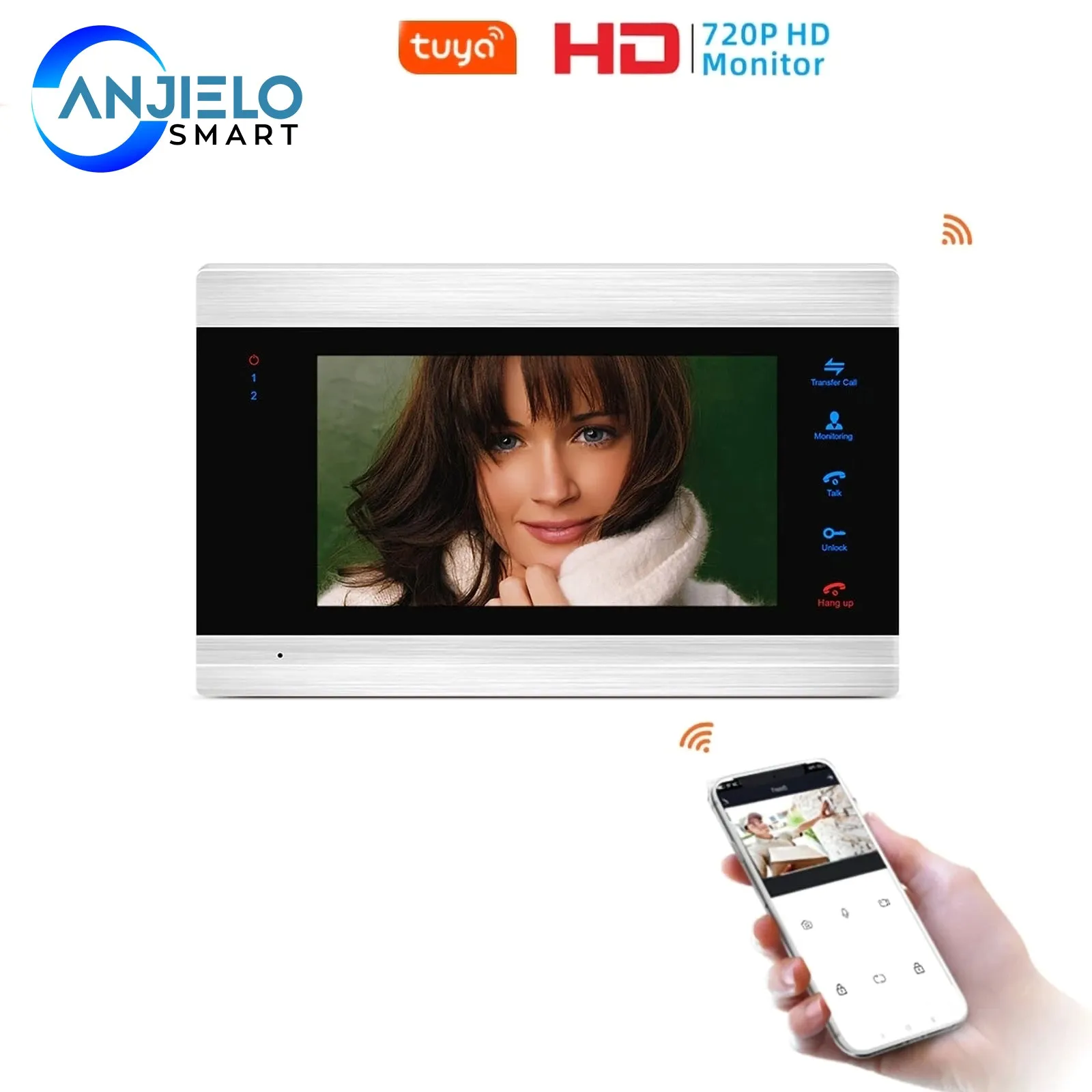 AnjieloSmart 7 inch HD WIFI Smart IP Indoor Monitor Video Door Phone Intercom System Video Recording iOS/Android Remote
