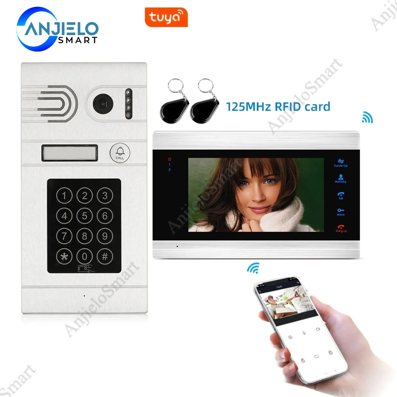 AnjieloSmart 7 inch HD WIFI Smart IP Indoor Monitor Video Door Phone Intercom System Video Recording iOS/Android Remote