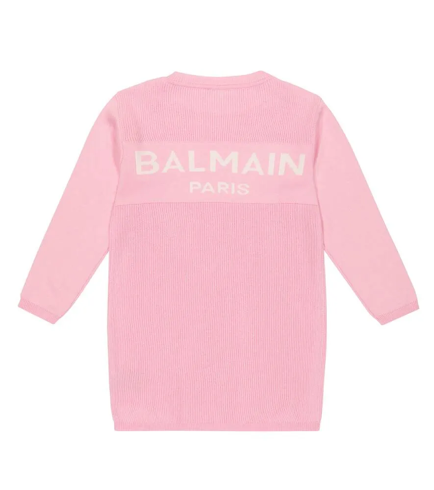 Balmain Cotton Blend Logo Sweater Dress, Pink