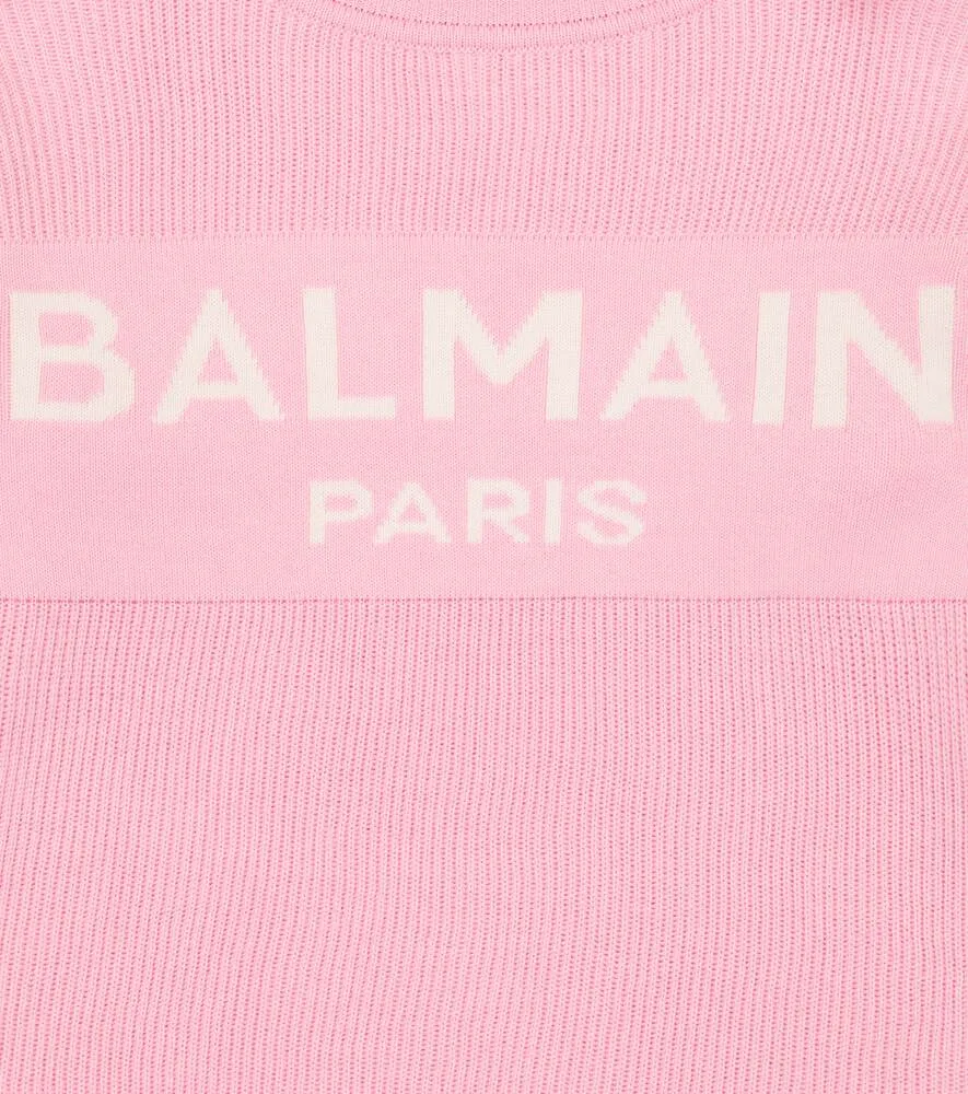 Balmain Cotton Blend Logo Sweater Dress, Pink
