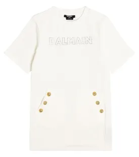 Balmain Cotton Jersey Button Down Dress, White