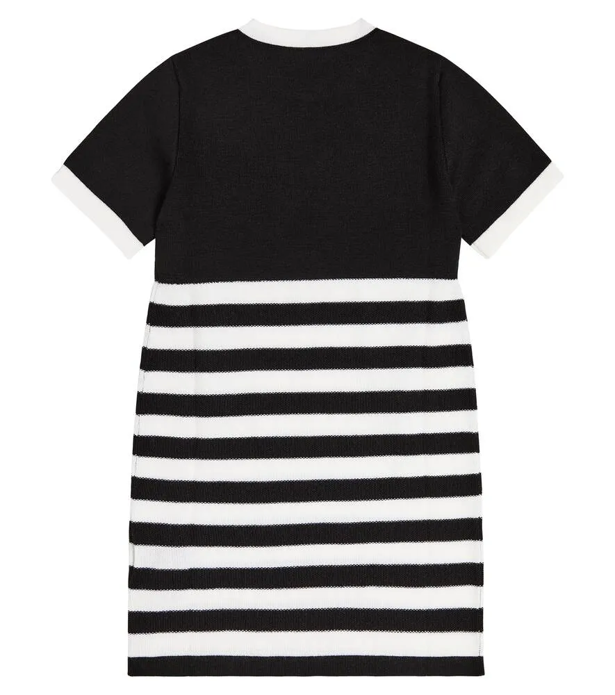 Balmain Logo Striped Jersey Dress, Black