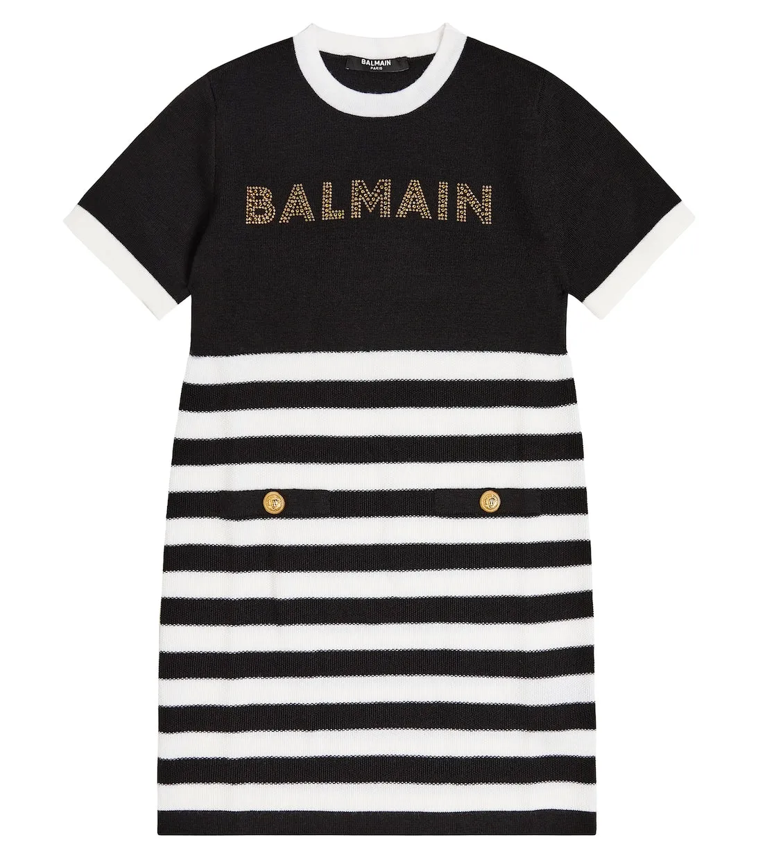Balmain Logo Striped Jersey Dress, Black