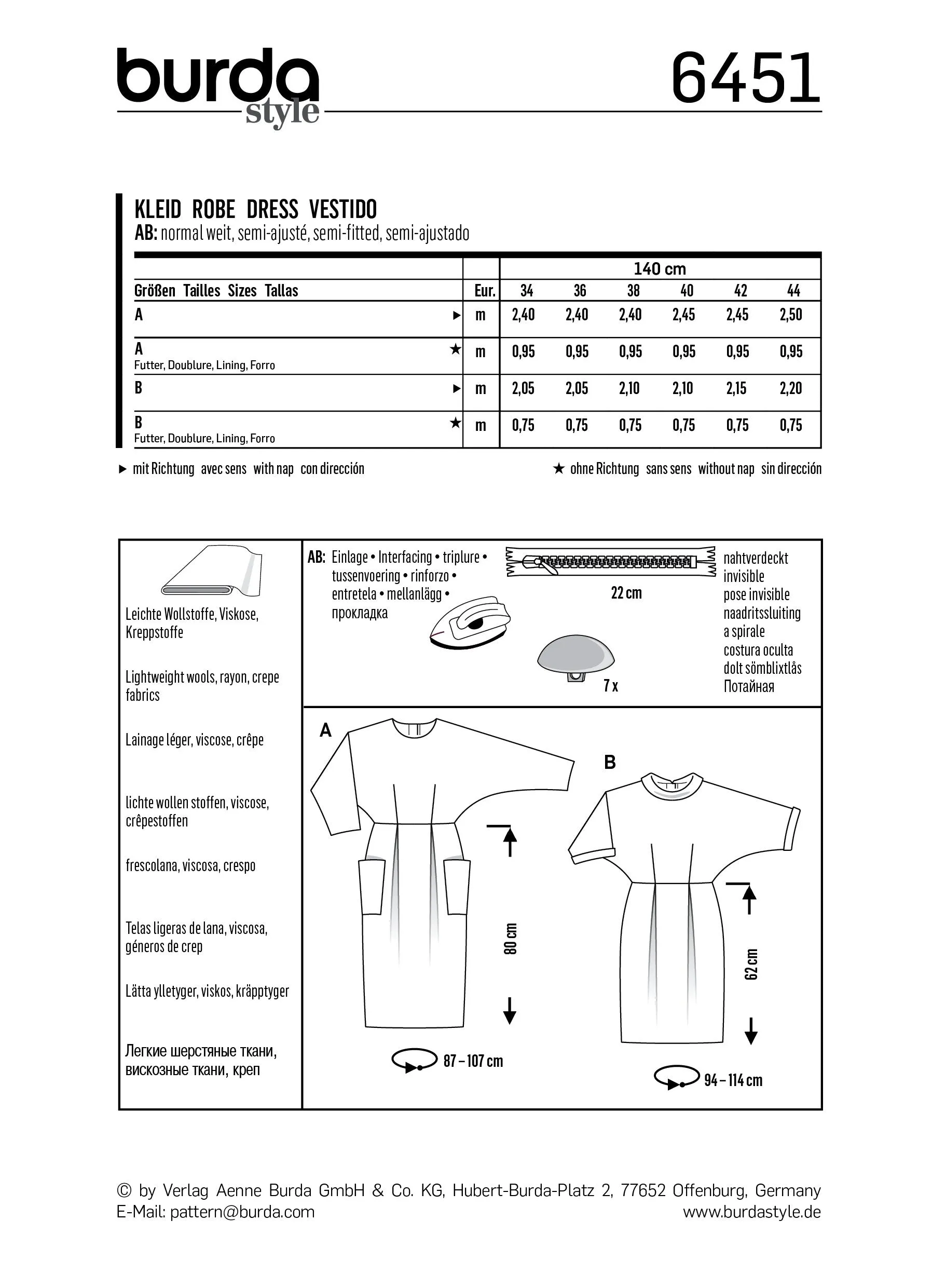 BD6451 Women’s Dresses | Burda Style Pattern