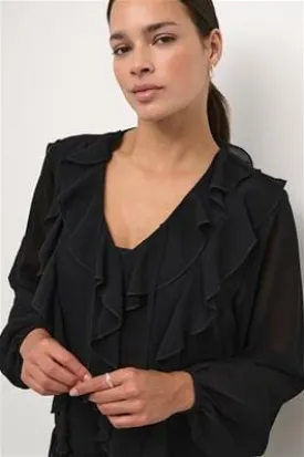 BLACK RUFFLED SHEER BLOUSE