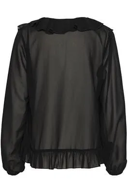 BLACK RUFFLED SHEER BLOUSE