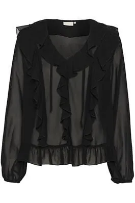 BLACK RUFFLED SHEER BLOUSE