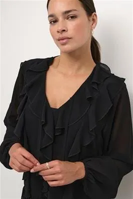 BLACK RUFFLED SHEER BLOUSE