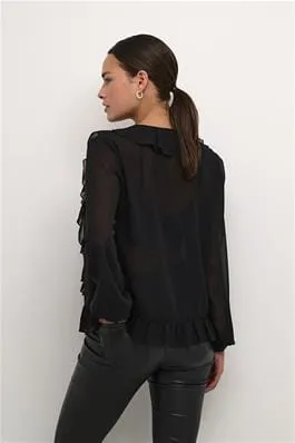 BLACK RUFFLED SHEER BLOUSE