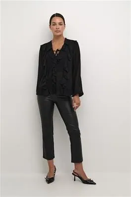 BLACK RUFFLED SHEER BLOUSE