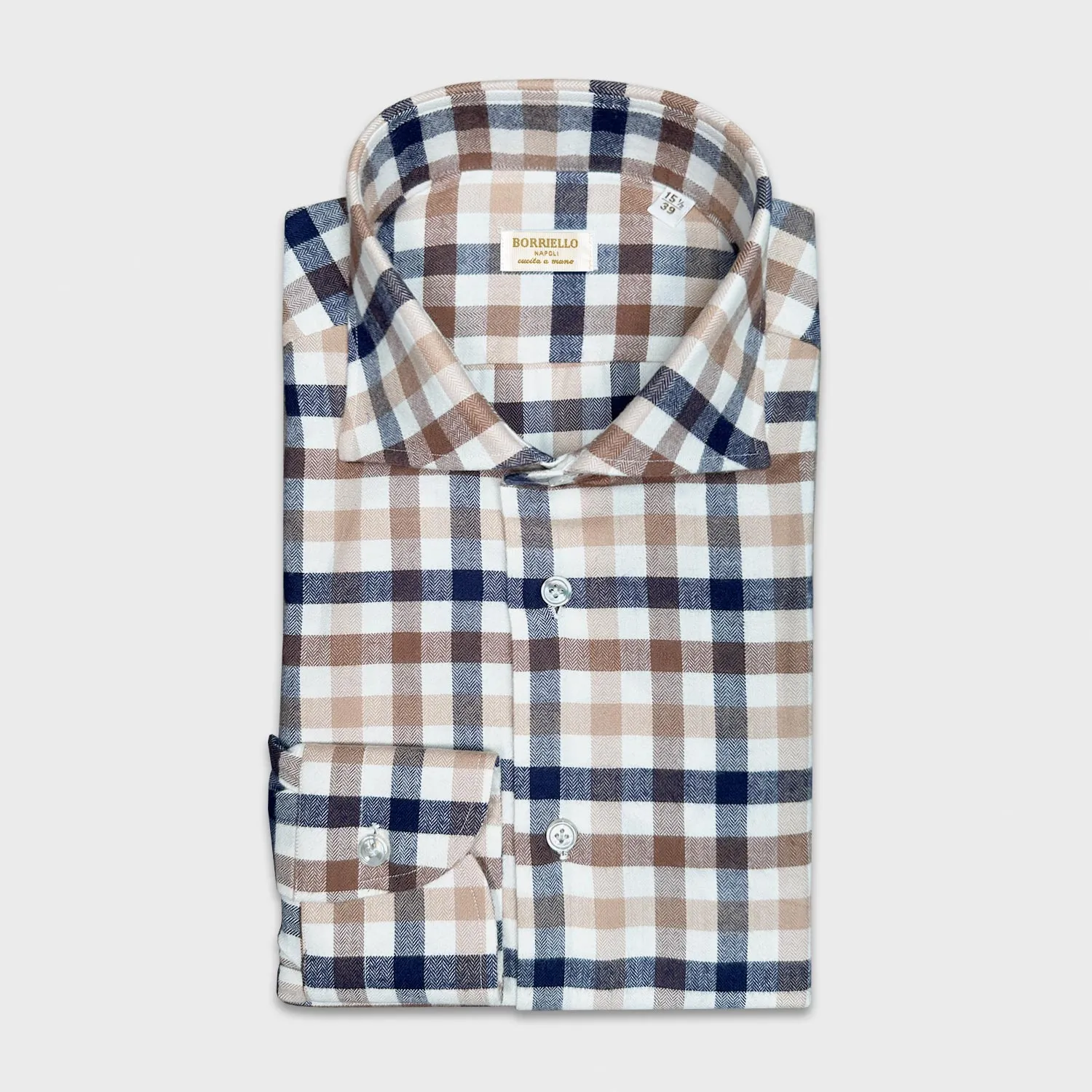 Borriello Cotton Flannel Club Check Shirt Brown Multicolor