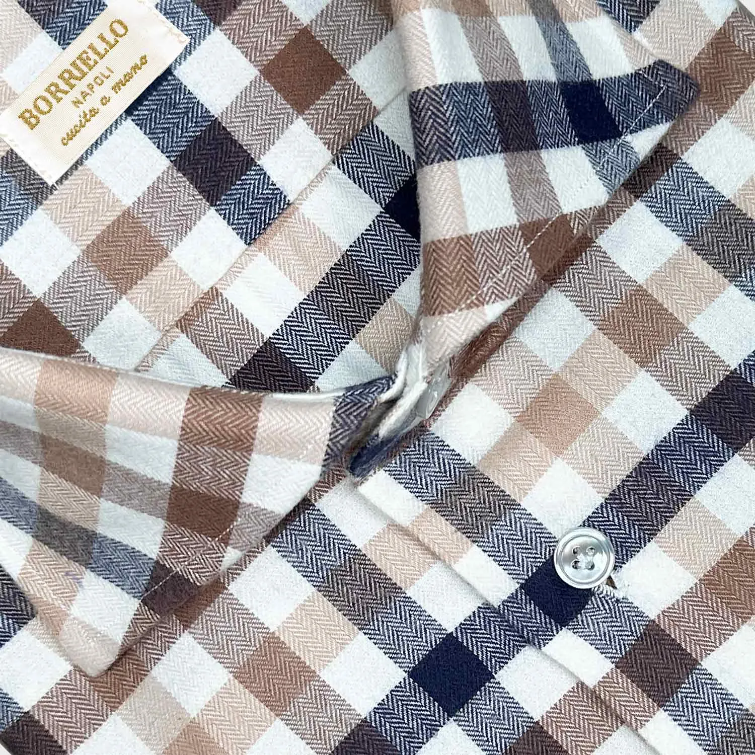 Borriello Cotton Flannel Club Check Shirt Brown Multicolor