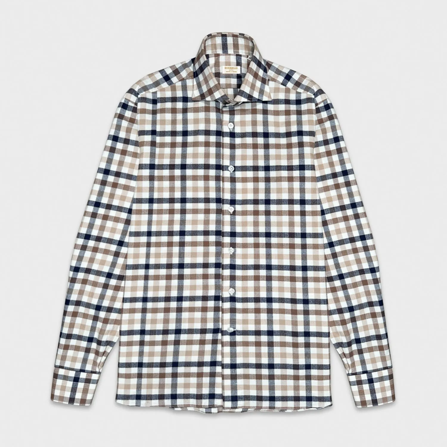 Borriello Cotton Flannel Club Check Shirt Brown Multicolor