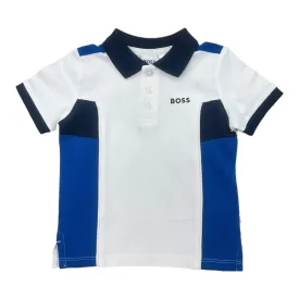 Boss - White polo T-shirt with navy and blue trim, 12m - 3yrs