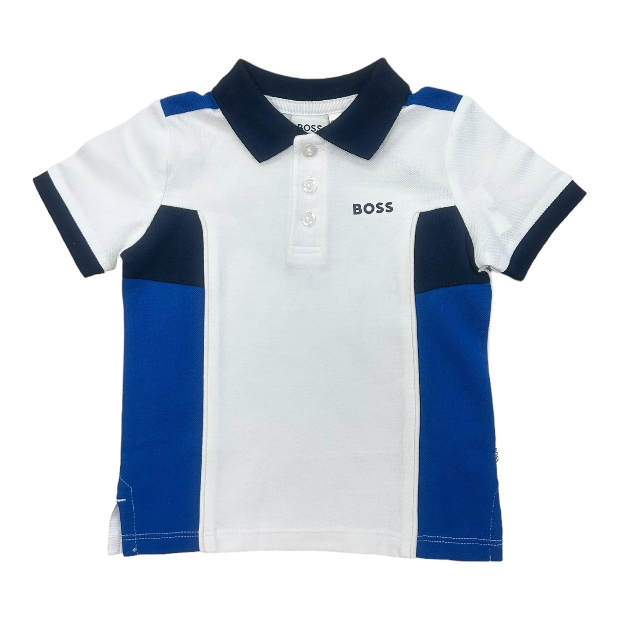 Boss - White polo T-shirt with navy and blue trim, 12m - 3yrs