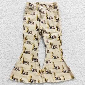 Boutique Baby Girls Jeans Pants Western Cactus Horse Denim Bell Pants P0074