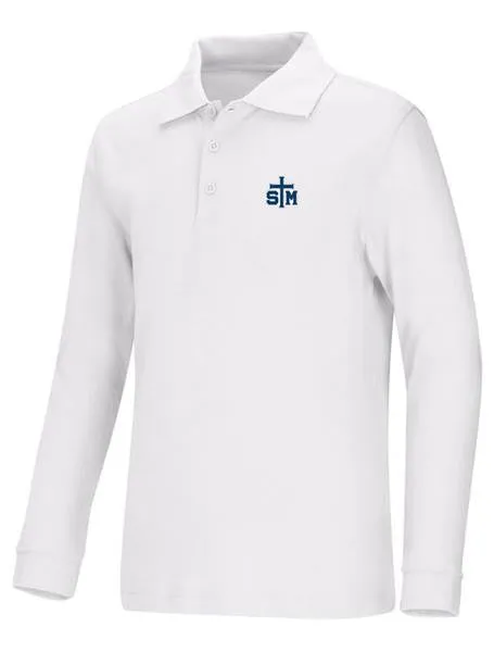 CR Pique Polo White Long Sleeve