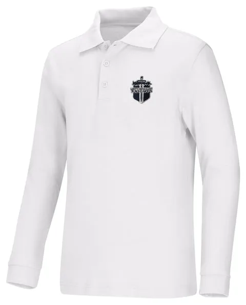 CR Pique Polo White Long Sleeve