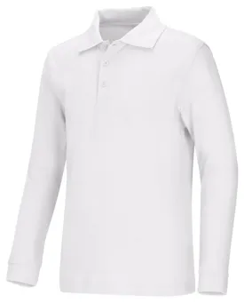 CR Pique Polo White Long Sleeve