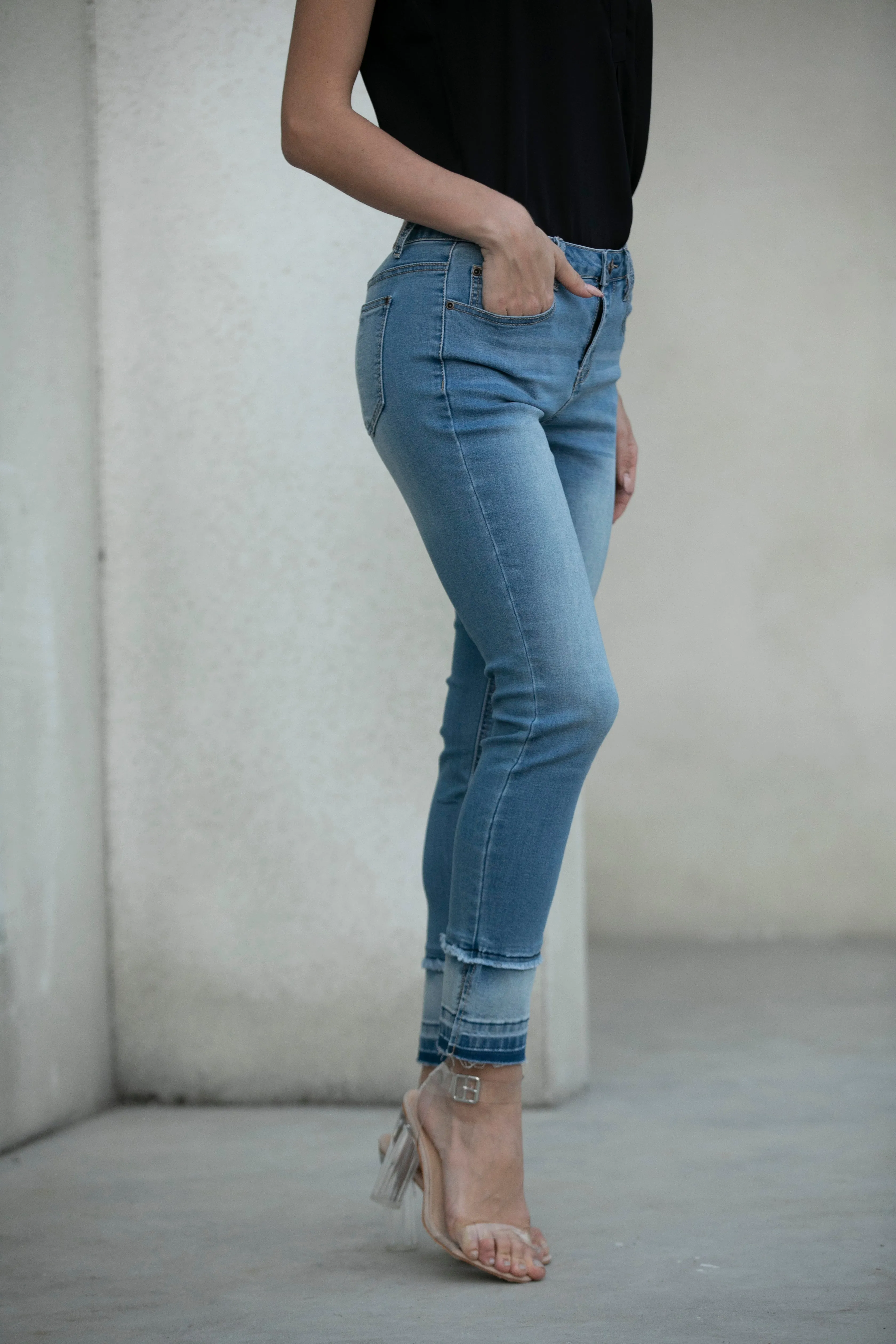 Denim Pants With Ankle Slit