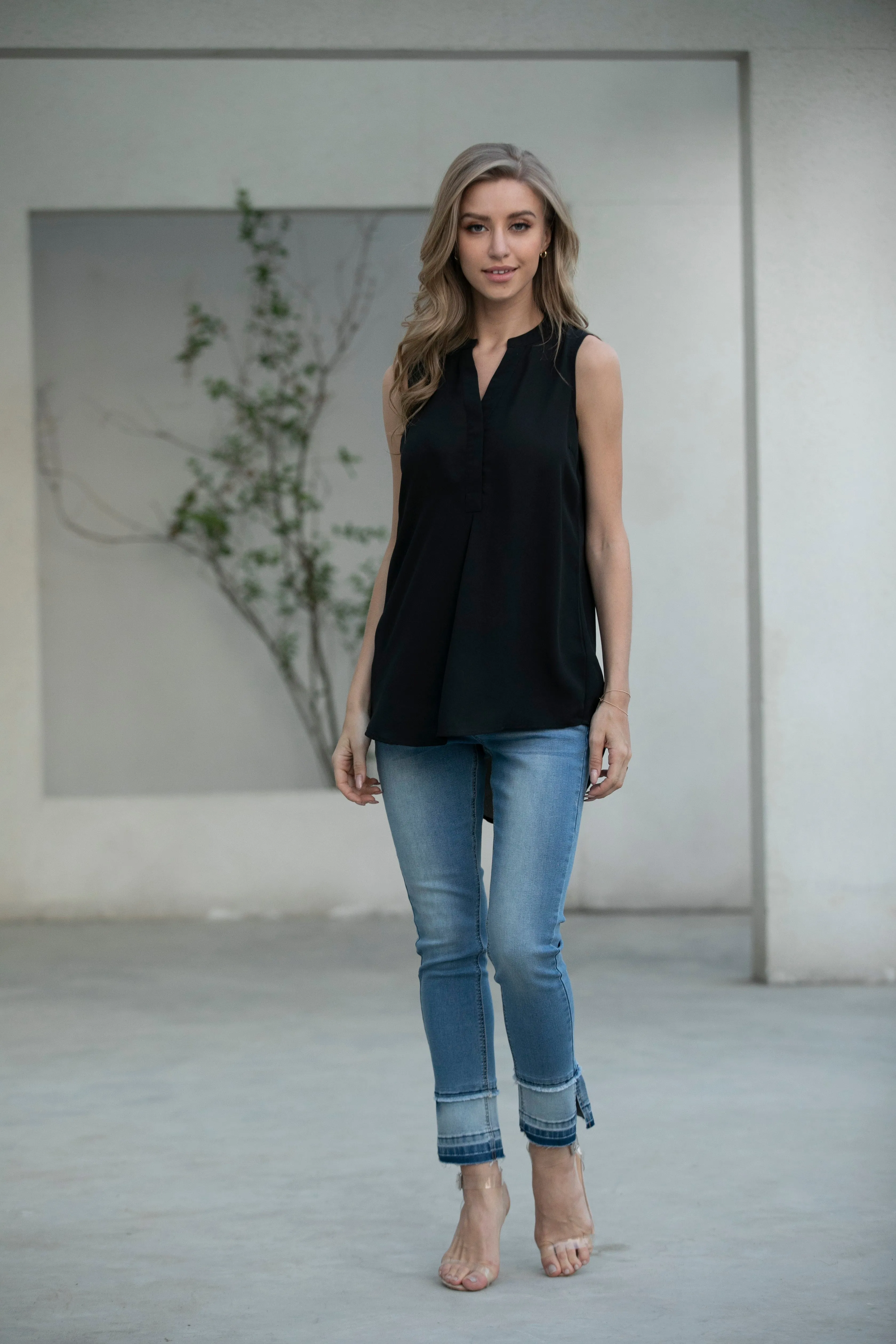 Denim Pants With Ankle Slit