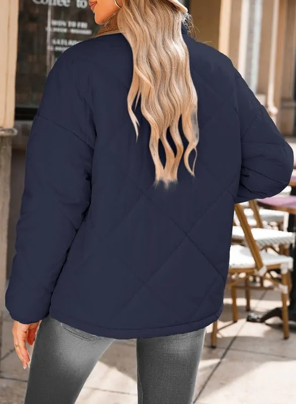 Dokotoo Women's Winter Casual Quilted Jackets Long Sleeve Button Down Puffer Jacket Padded Outerwear Coats