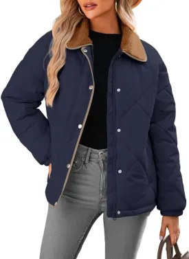 Dokotoo Women's Winter Casual Quilted Jackets Long Sleeve Button Down Puffer Jacket Padded Outerwear Coats