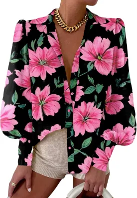 EVALESS Womens Tops Button Down Shirts Print Long Sleeve Blouses for Women Fashion 2025