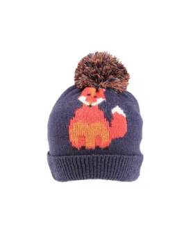 Foxy Knitted Pom Pom Hat - Navy