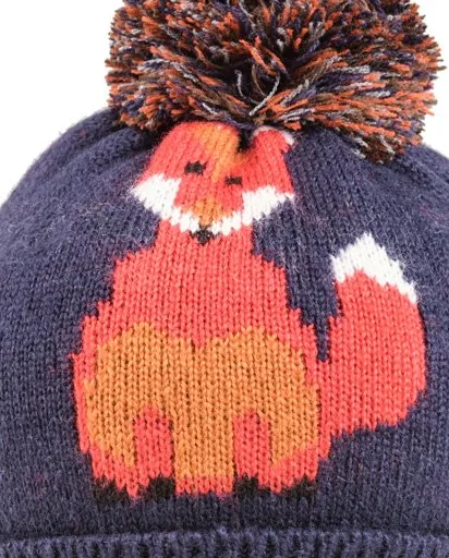 Foxy Knitted Pom Pom Hat - Navy