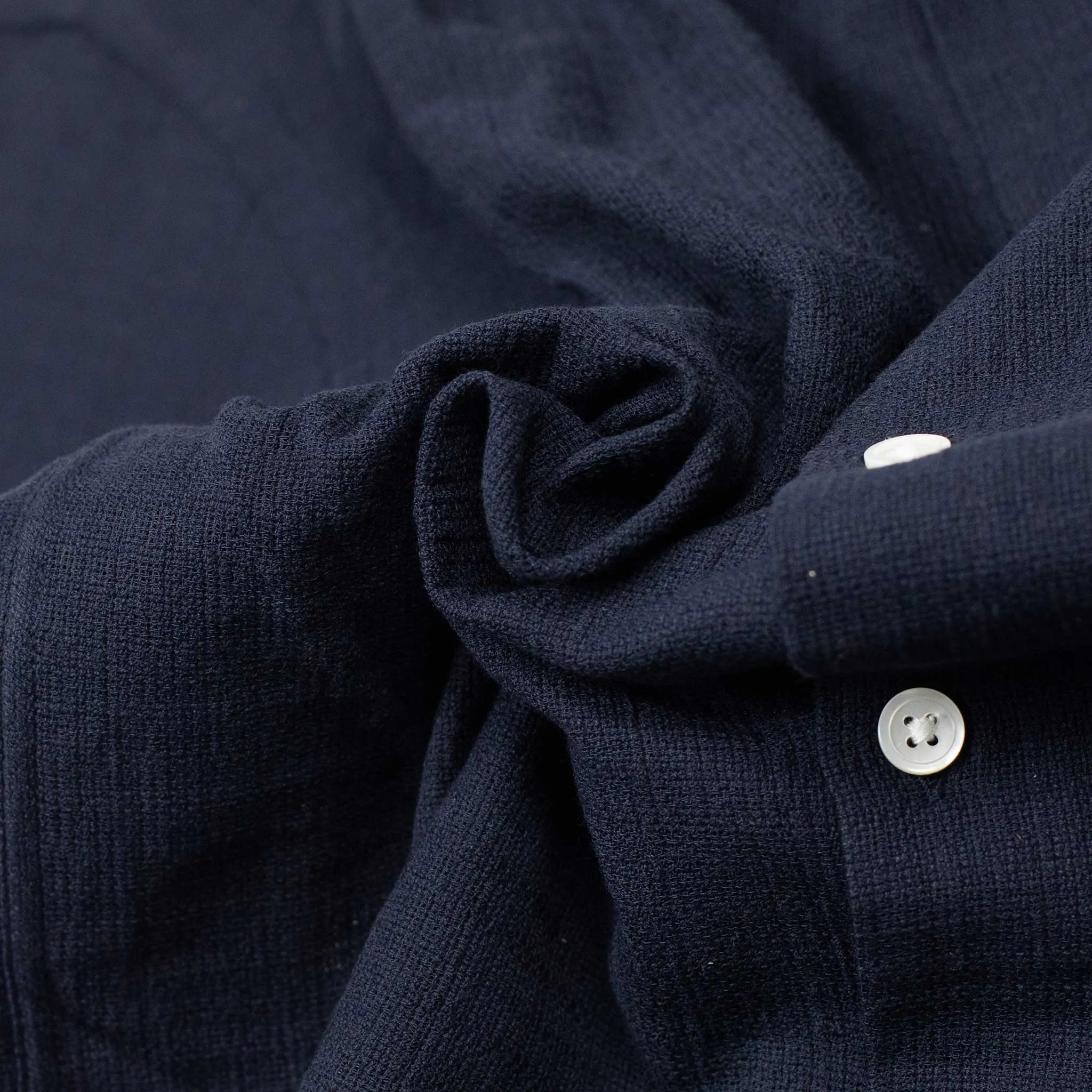Grain camp collar shirt in navy checked cotton gauze