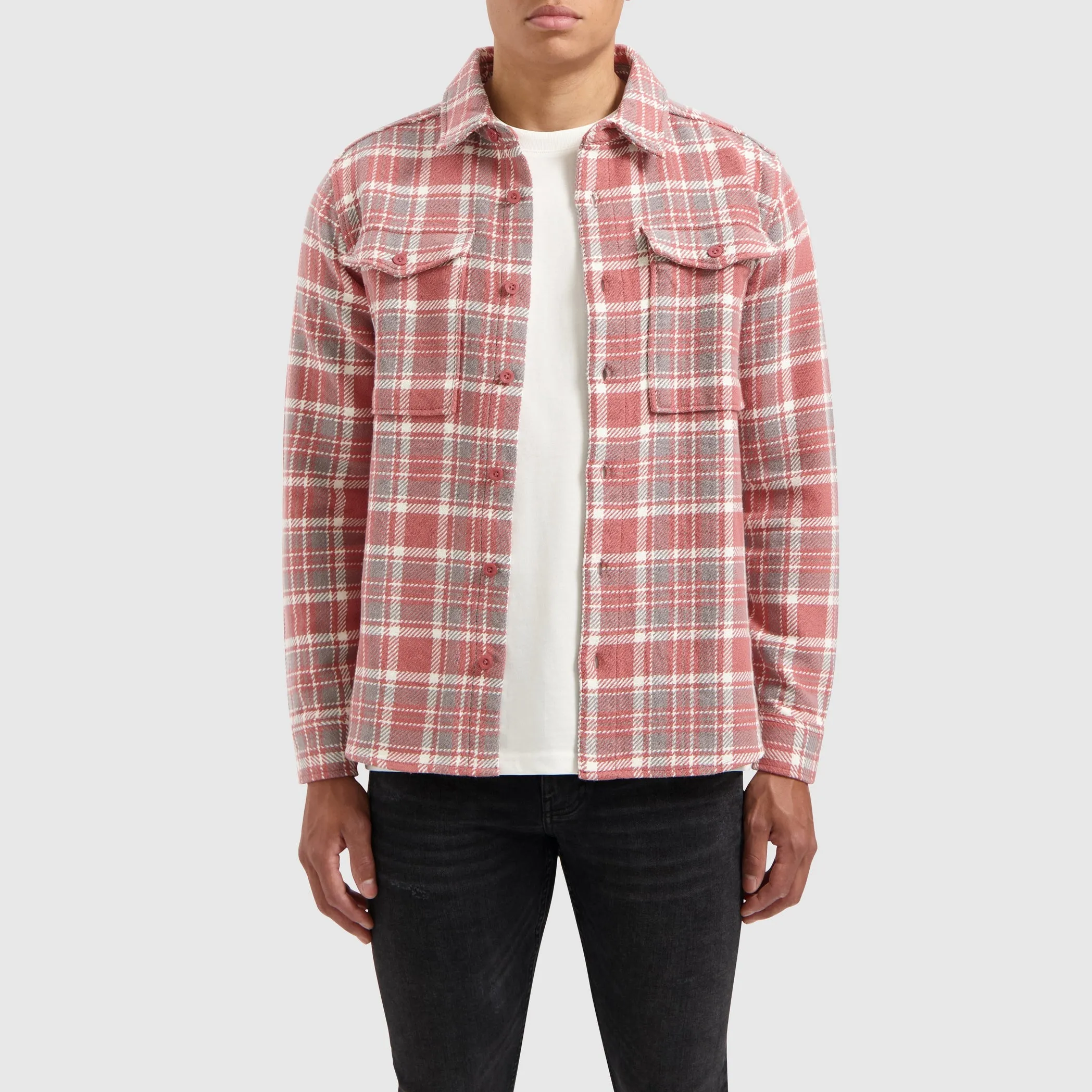 Heavy Twill Checked Shirt | Dark Peach