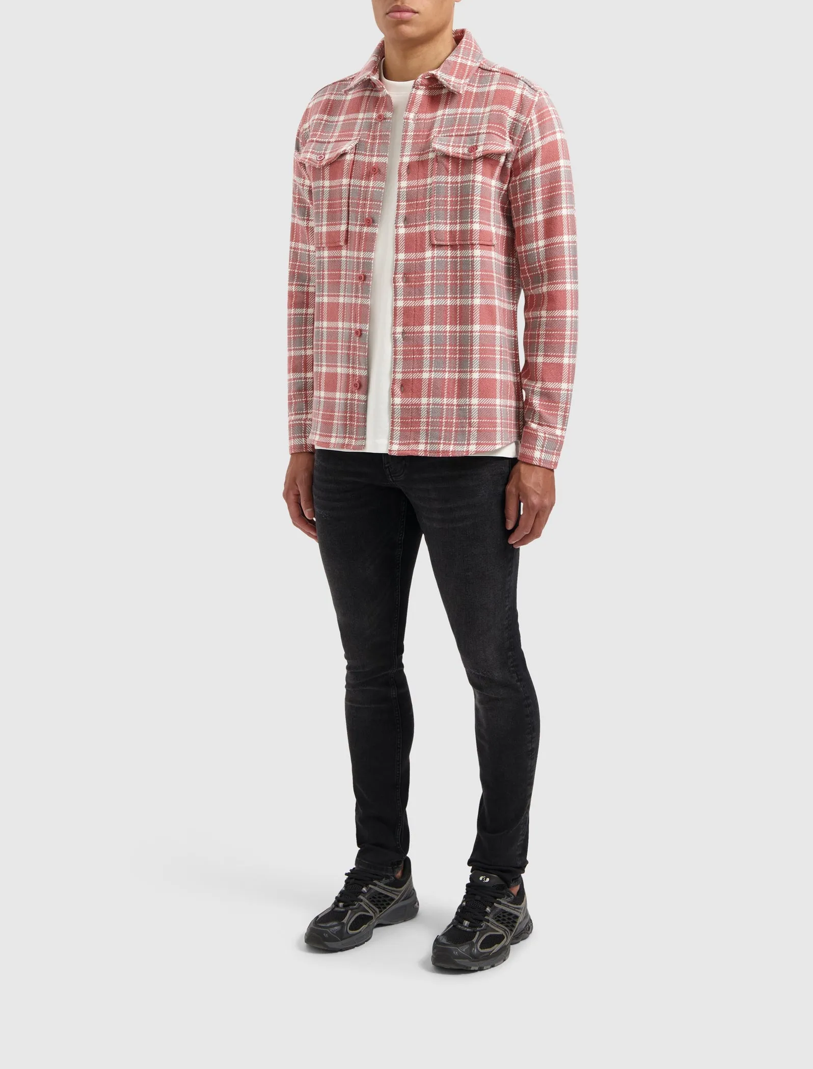 Heavy Twill Checked Shirt | Dark Peach