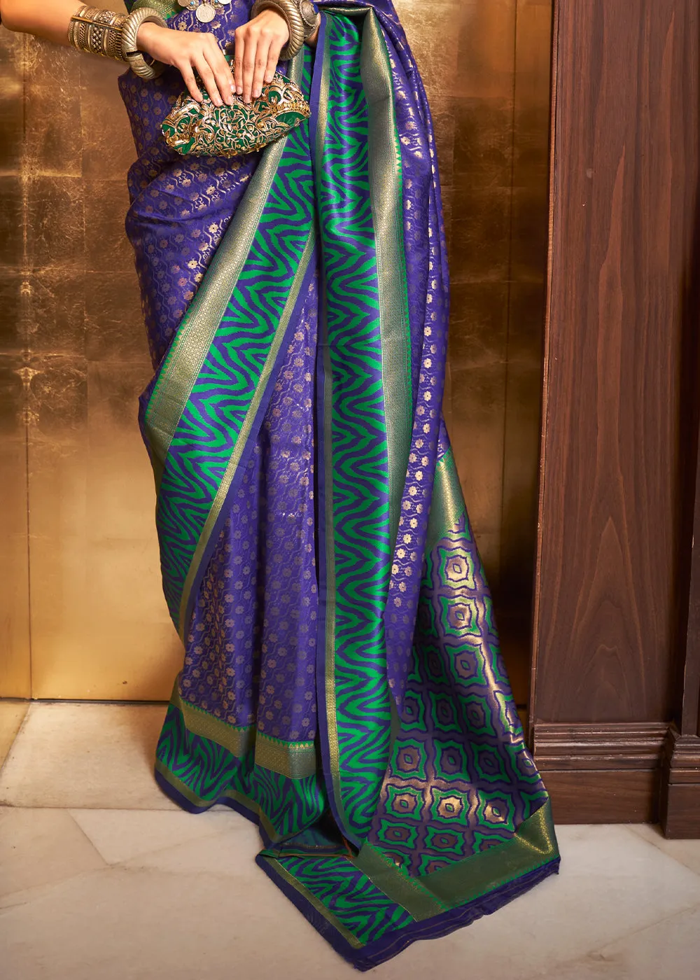 Indigo Purple Handloom Woven Banarasi Silk Saree