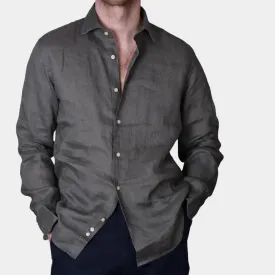 Linen Full Button Shirt - Forest Green