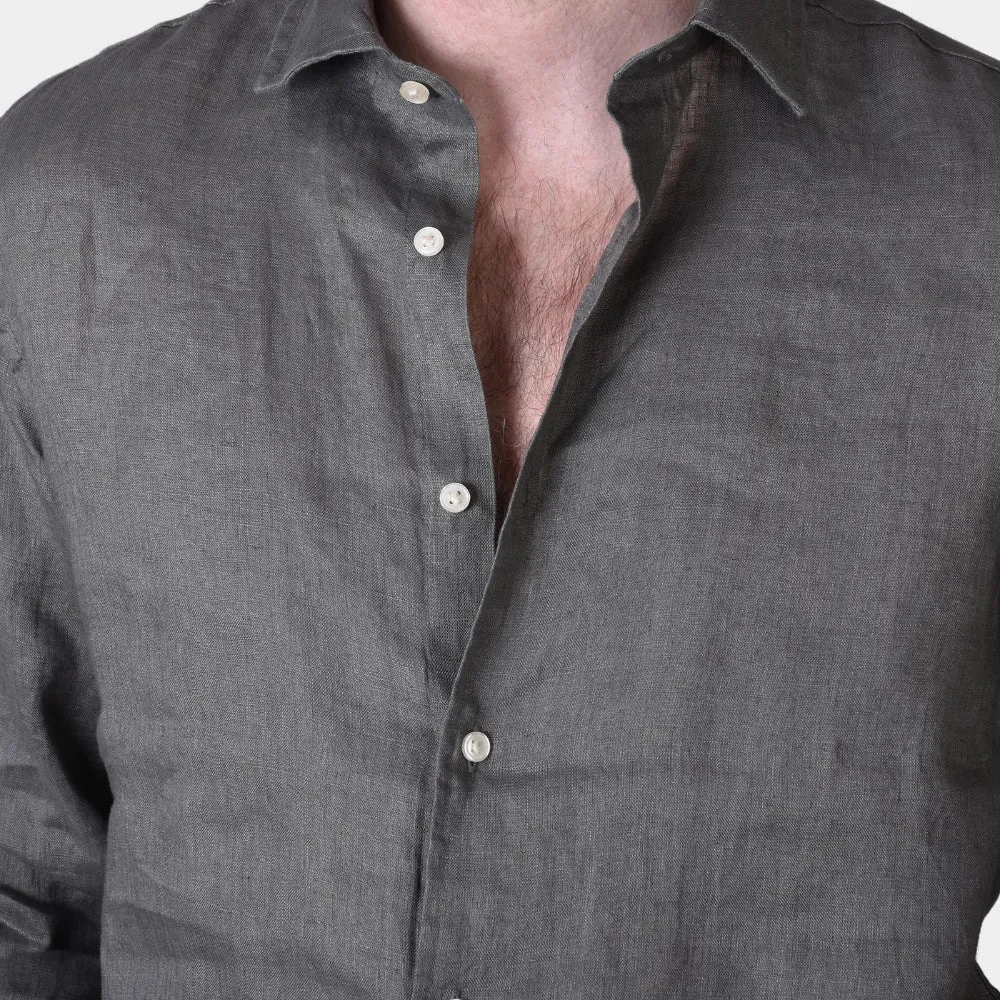 Linen Full Button Shirt - Forest Green