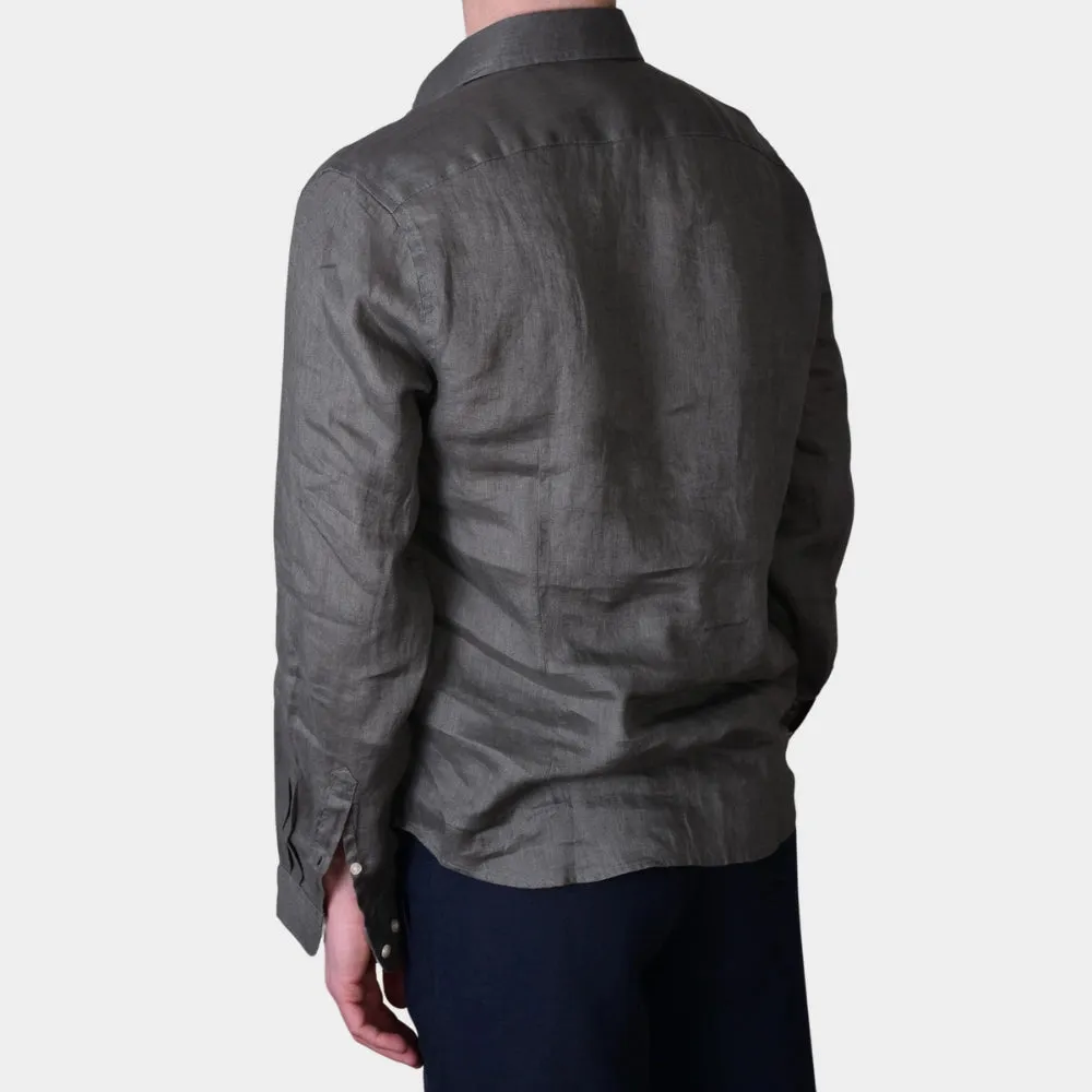 Linen Full Button Shirt - Forest Green