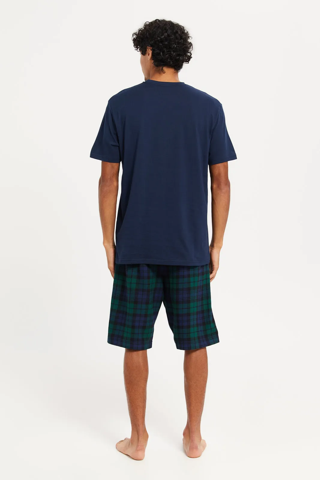 Men Navy Checked Nightwear Set (2 Piece)