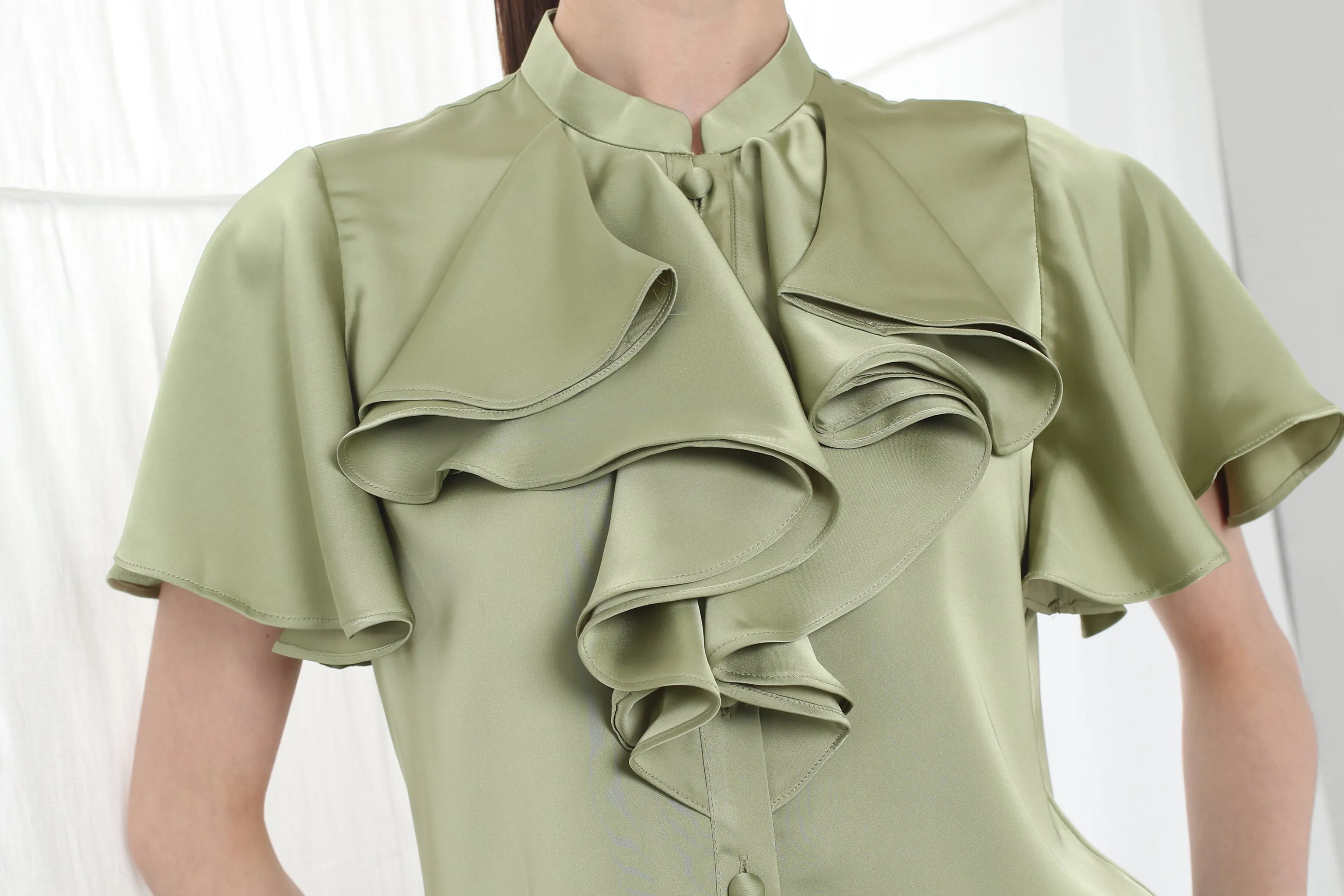 NIKO Satin Ruffle Blouse (Green)