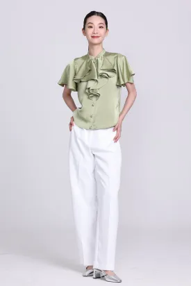 NIKO Satin Ruffle Blouse (Green)