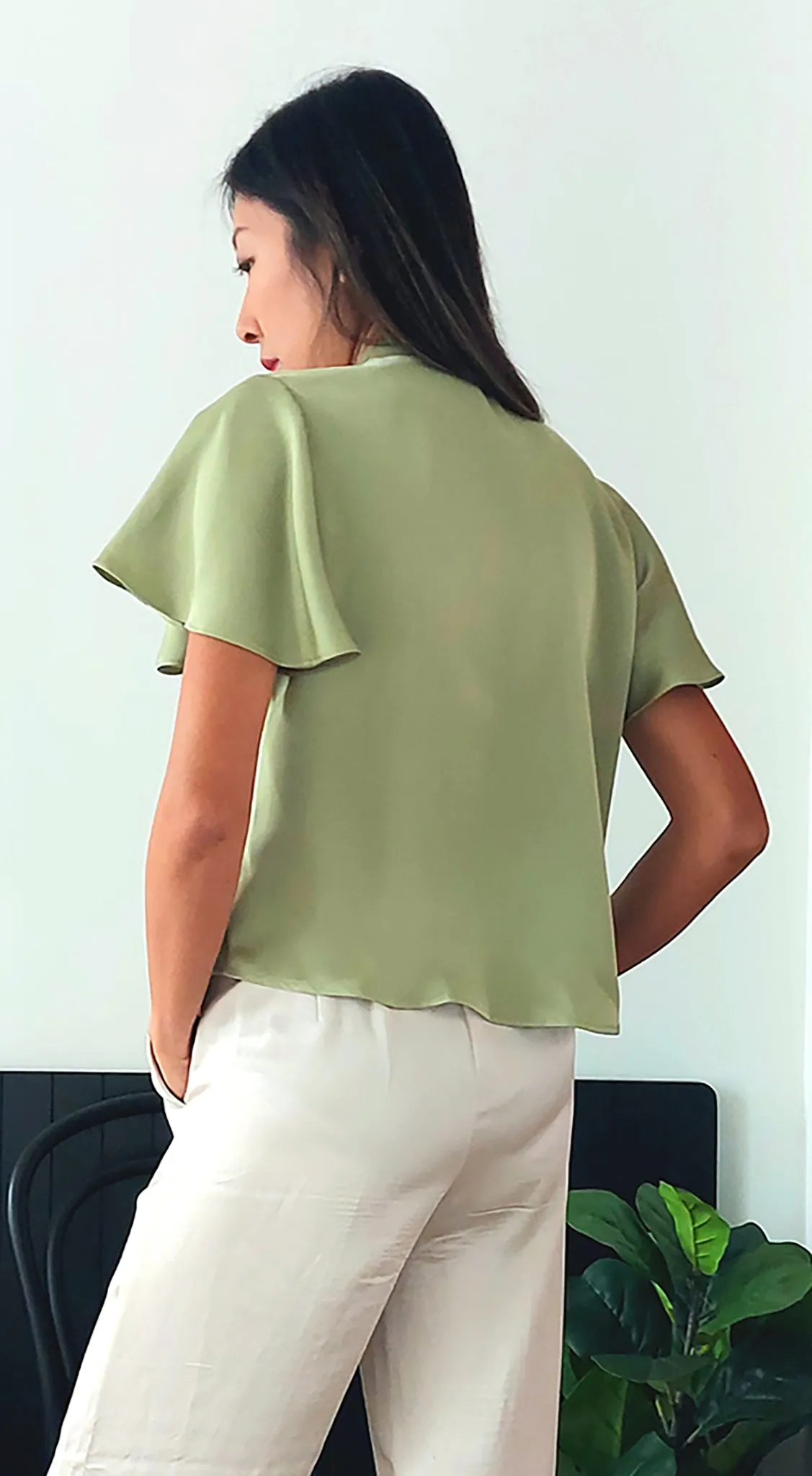 NIKO Satin Ruffle Blouse (Green)