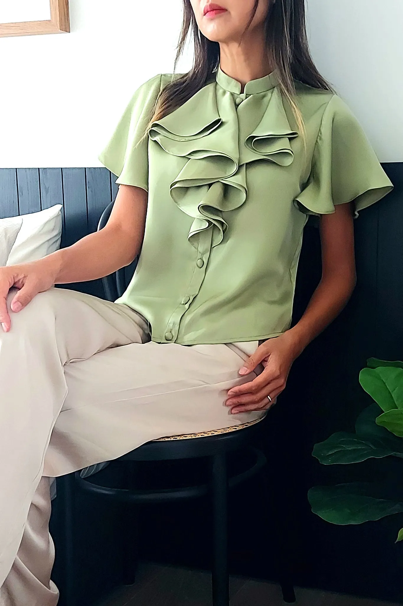 NIKO Satin Ruffle Blouse (Green)