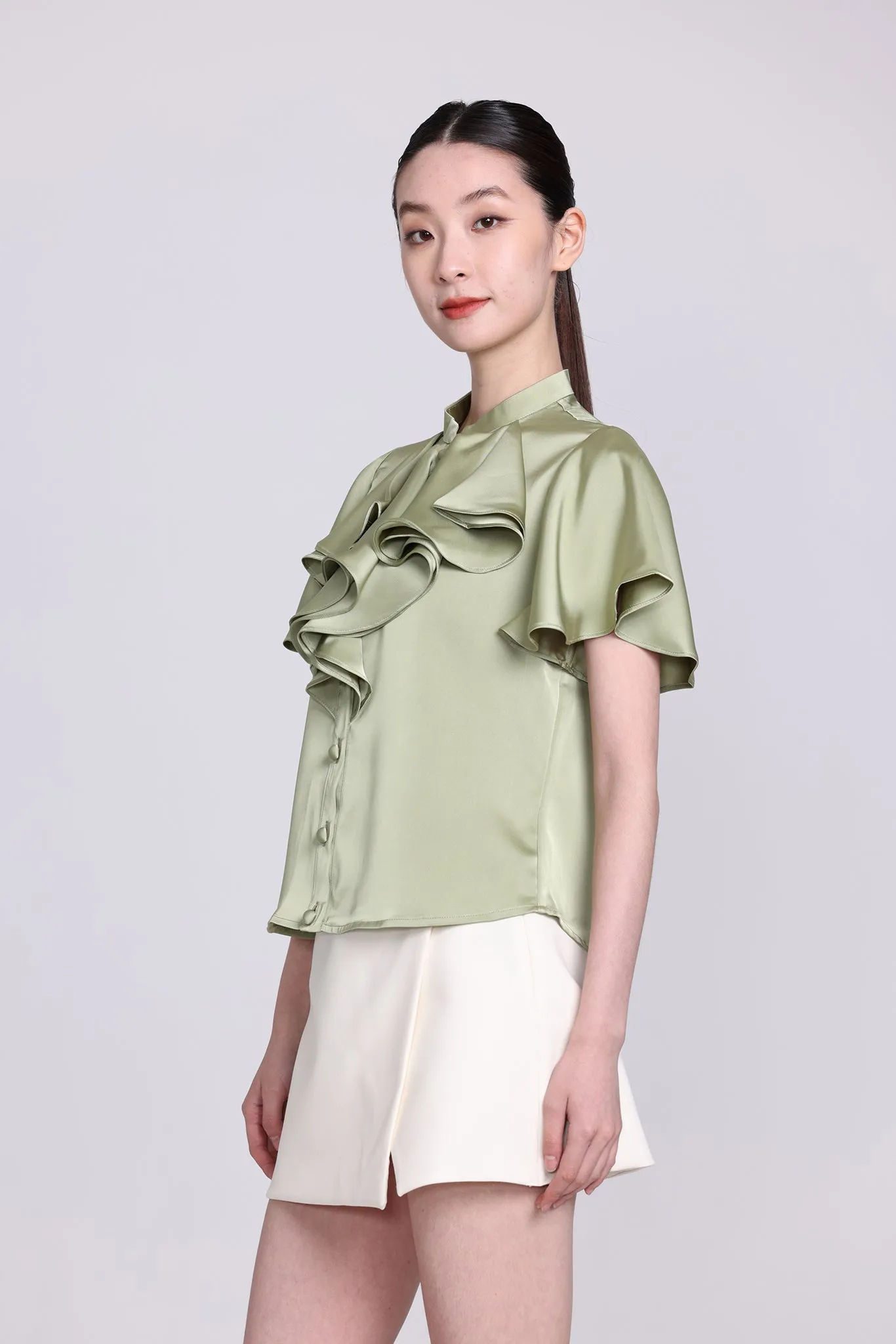 NIKO Satin Ruffle Blouse (Green)