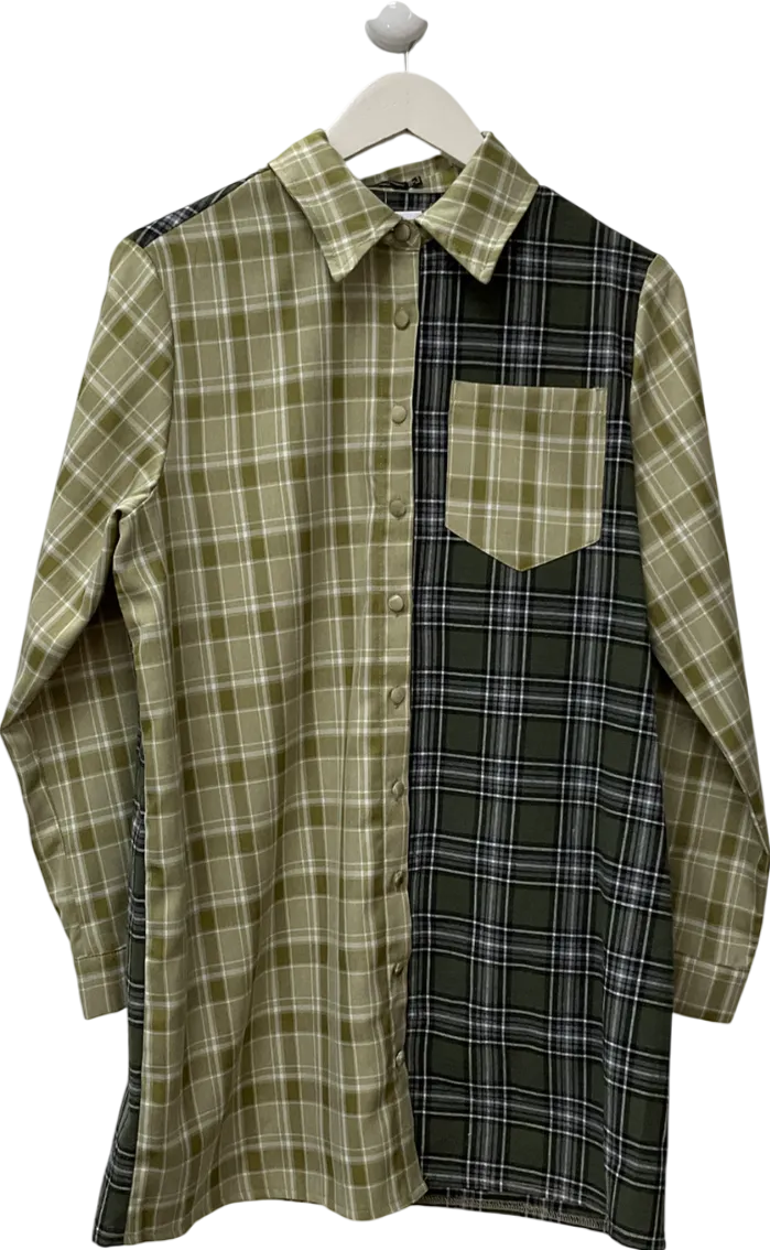 PrettyLittleThing Green Oversized Checked Shirt UK 6