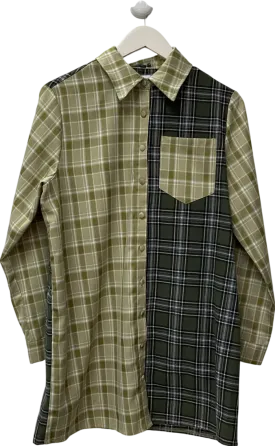 PrettyLittleThing Green Oversized Checked Shirt UK 6