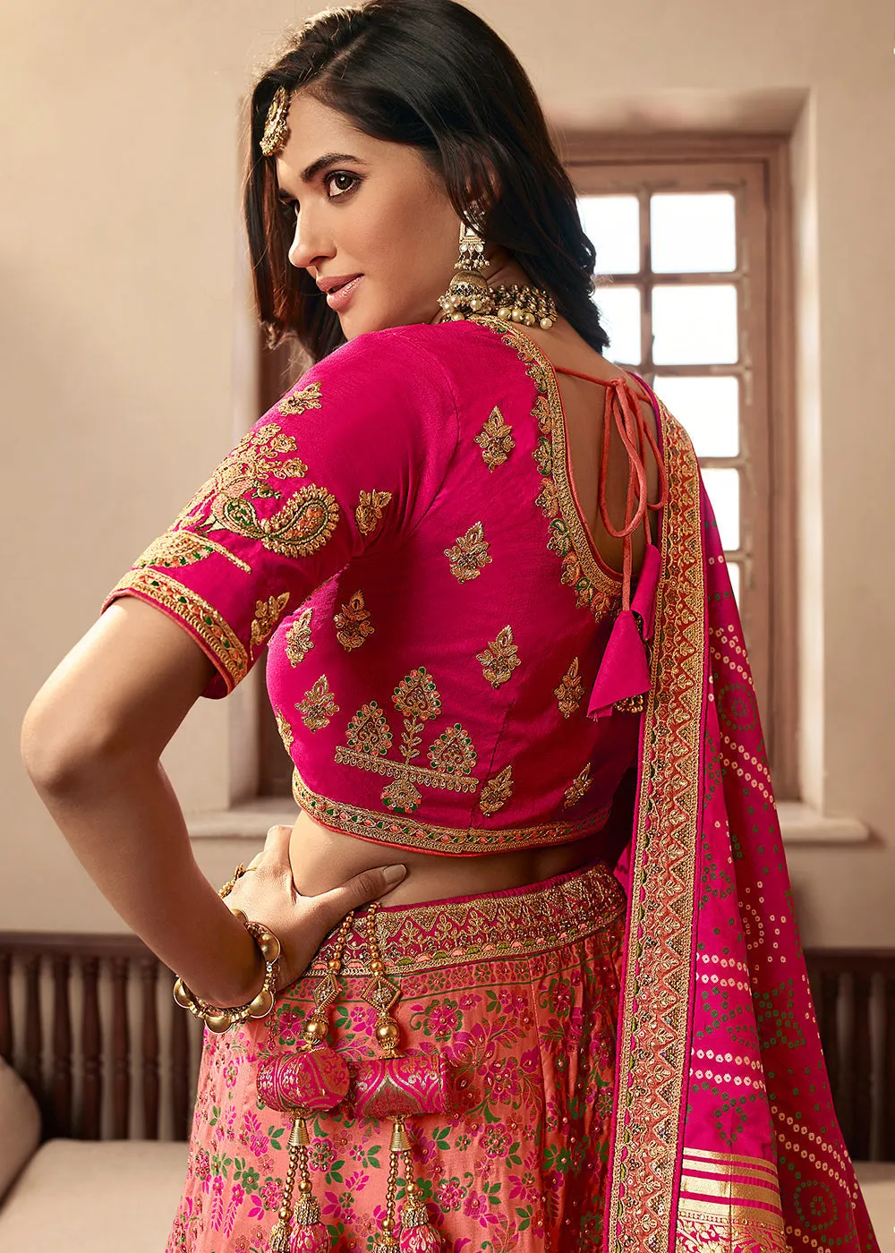 Shades Of Pink Heavy Embroidery Banarasi Silk lehenga Choli