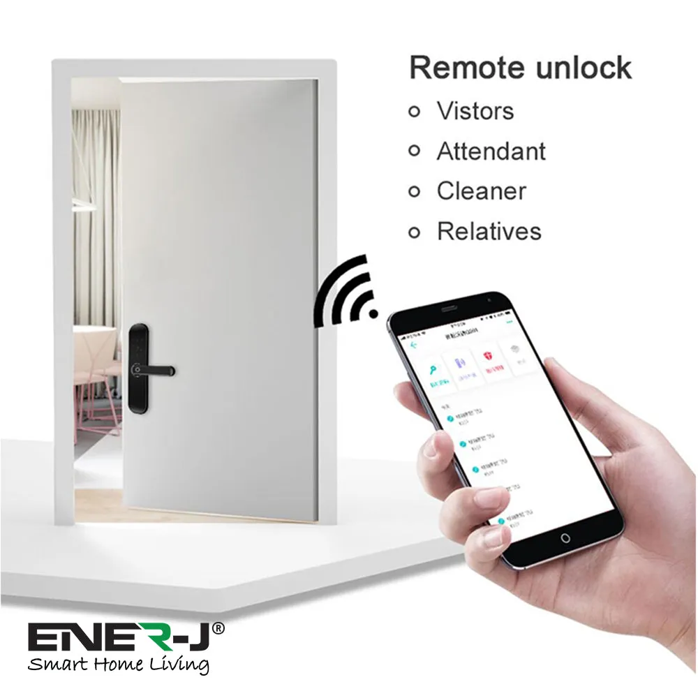 Smart Wi-Fi Door Digital Lock with Mechanical Key and Handle, 4 Ways Entry with Fingerprint Access, Keypad Code, 5 pcs RFID Card and Remote Access Using Wireless App (Left Handle, Black)