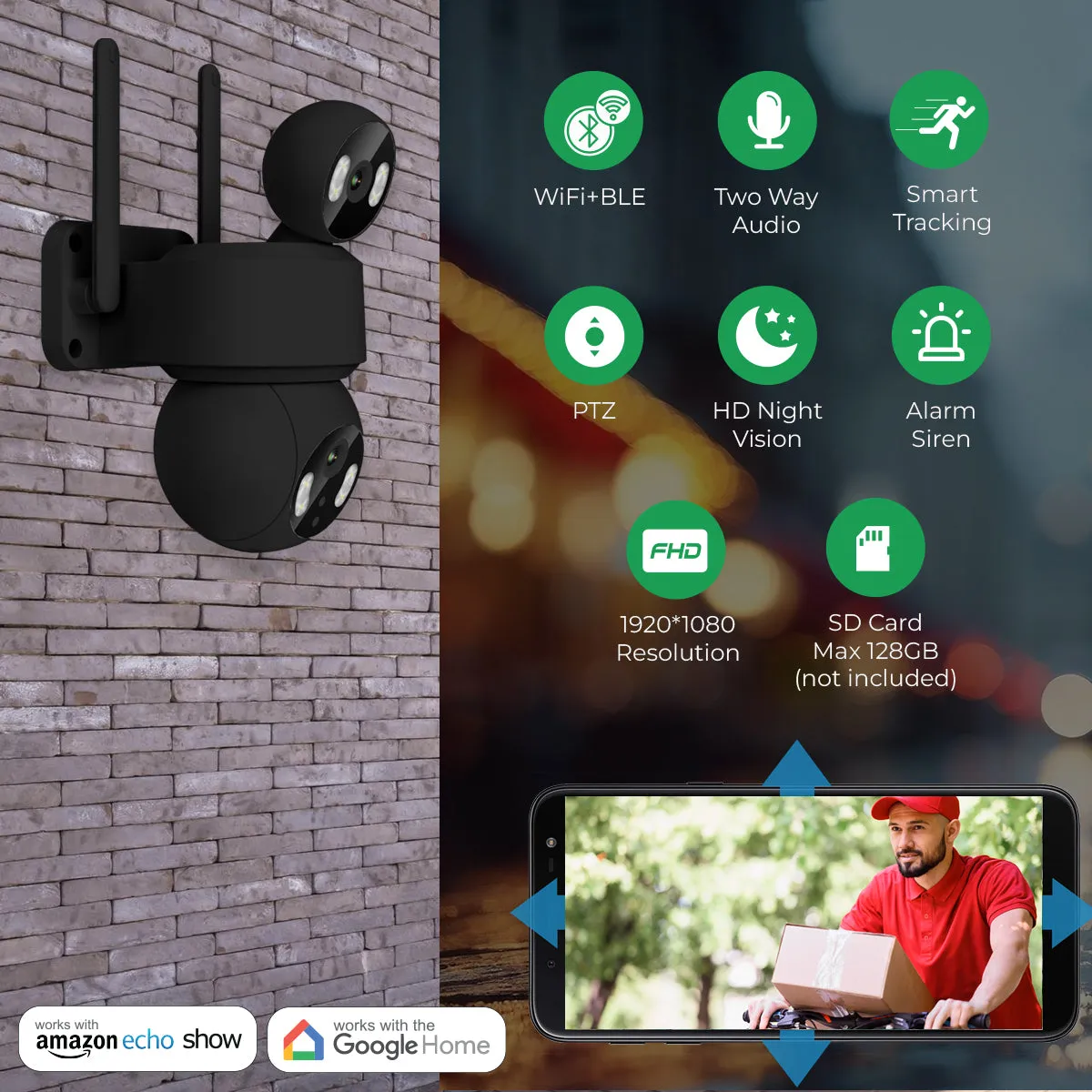 Smart Wi-Fi Dual Lens Outdoor Dome IP Camera - Black Housing, IP65