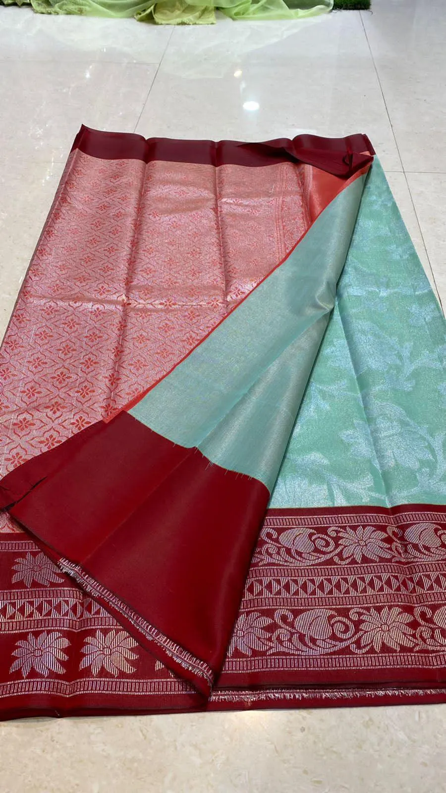 Tissue organza floral silk saree with blouse
